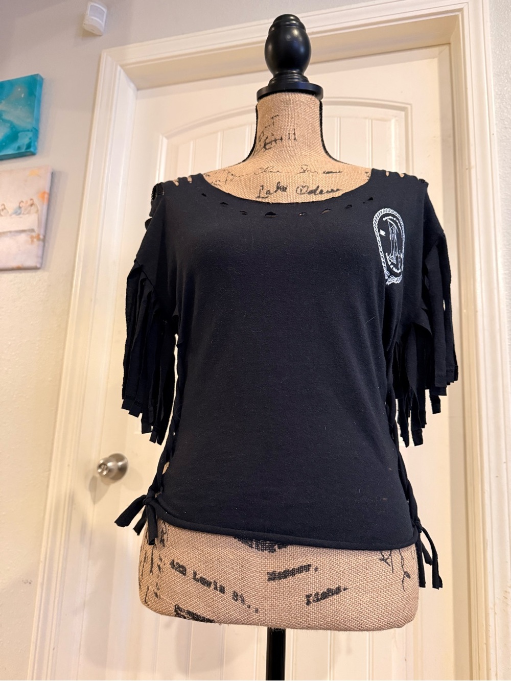 Upcycled Grim Reaper Fringe Tee – Size Small